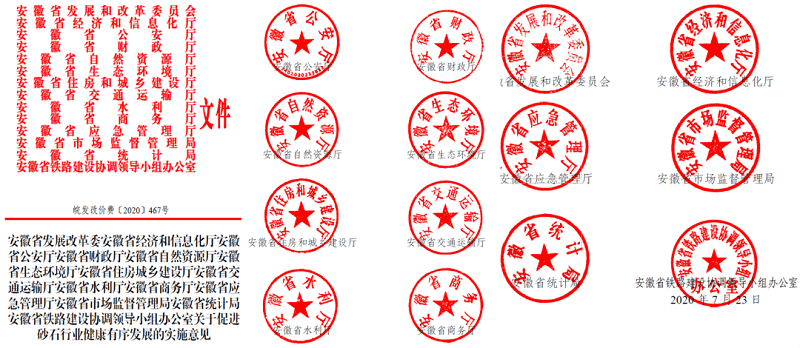 为促进机制砂健康有序发展，安徽省发改委发布了实施方案文件