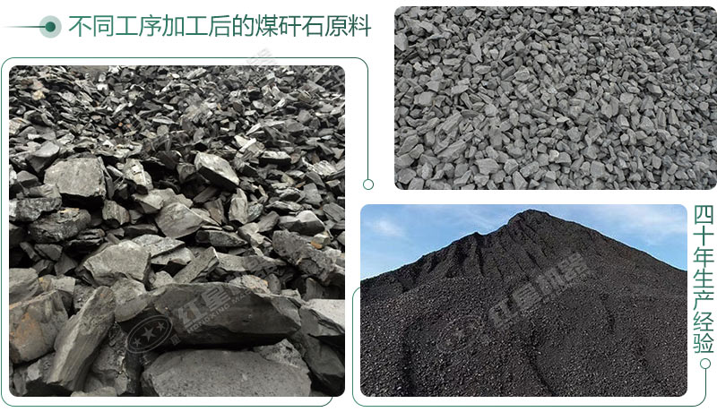煤矸石原料经过破碎、制砂加工后的不同粒形展示
